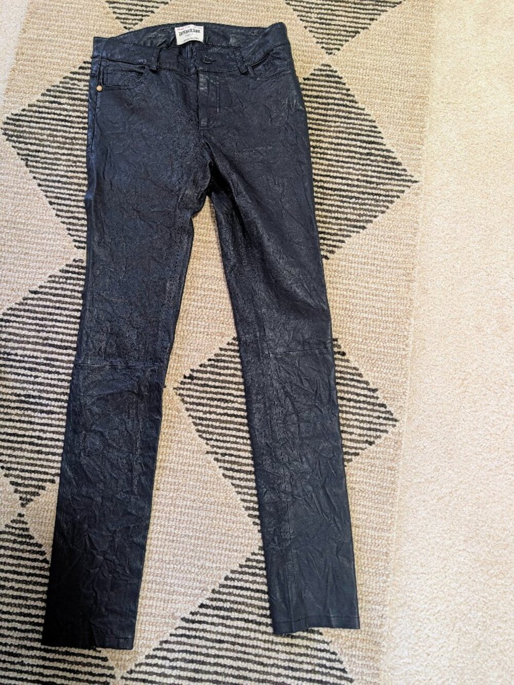Zadig & Voltaire Défilé Crinkled Lamb Leather Skinny Pants – Navy – Size 38
